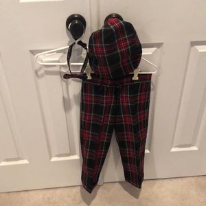 3 piece pants, hat, tie. Holiday Plaid.